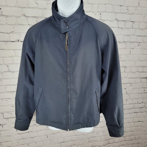 VTG London Fog Navy Full Zip Buttoned Collar Lightweight Jacket USA Made Size 42 - Picture 1 of 13